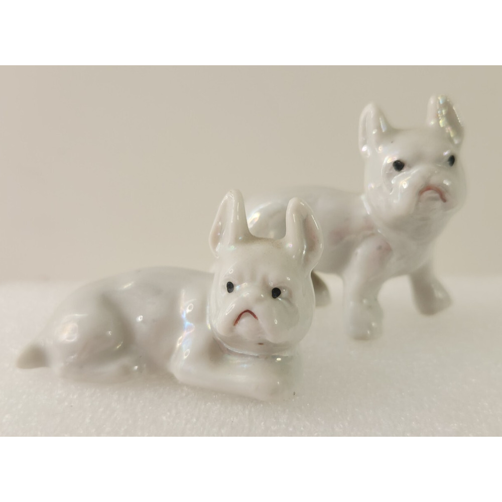 VINTAGE FRENCH BULLDOG LUSTERWARE PORCELAIN FIGURES FRENCHIE- MADE IN JAPAN 2”